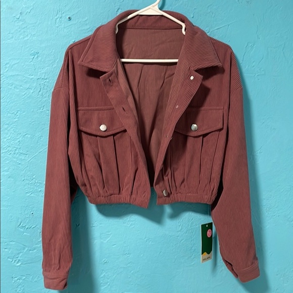 Jalara Collared Button Pocket Cropped Corduroy Casual Jacket - Picture 5 of 7